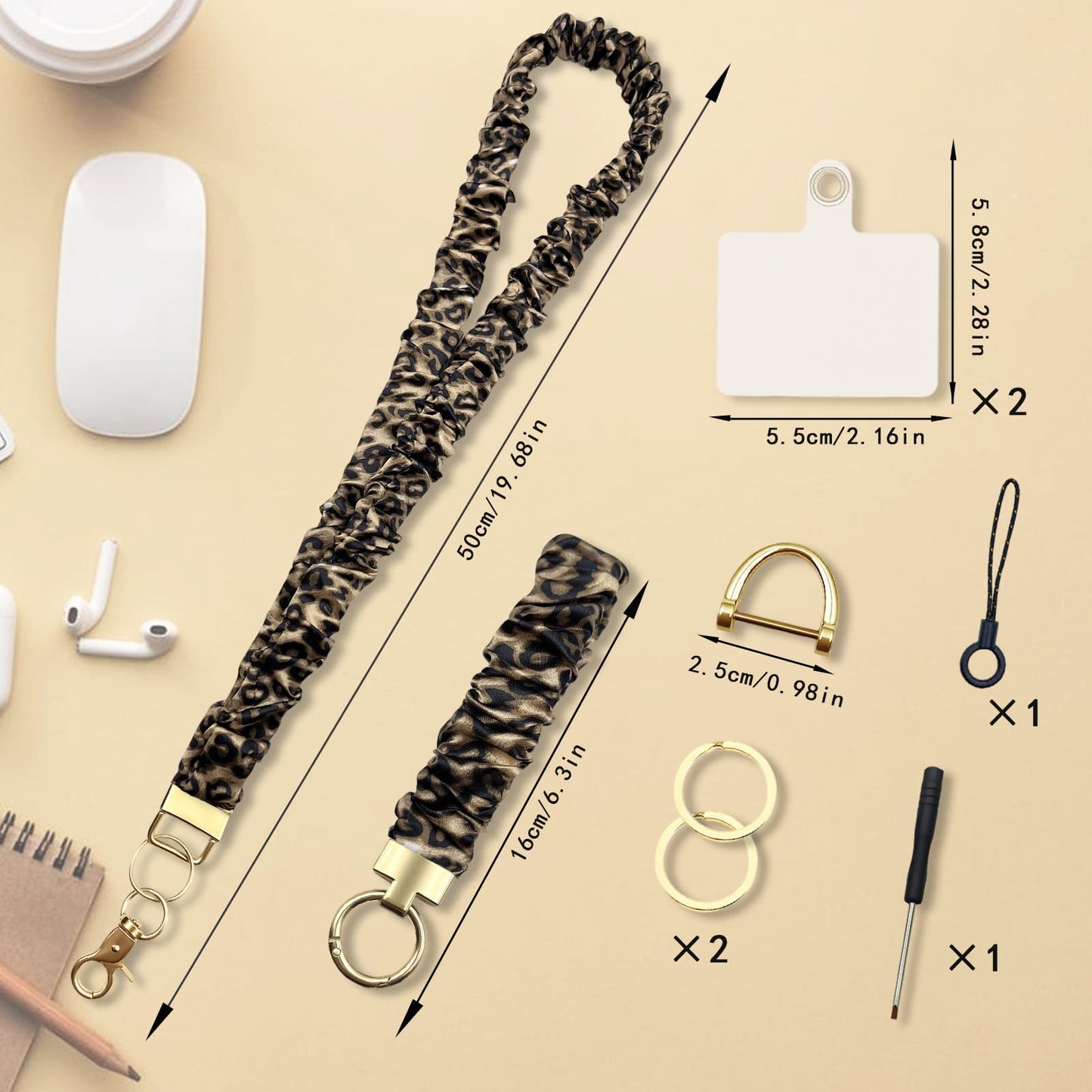 YesMvpMvp Phone Lanyard Wrist Strap,Cell Phone Lanyards for around the Neck,Unisex Scrunchie Lanyard (Leopard Print 1)
