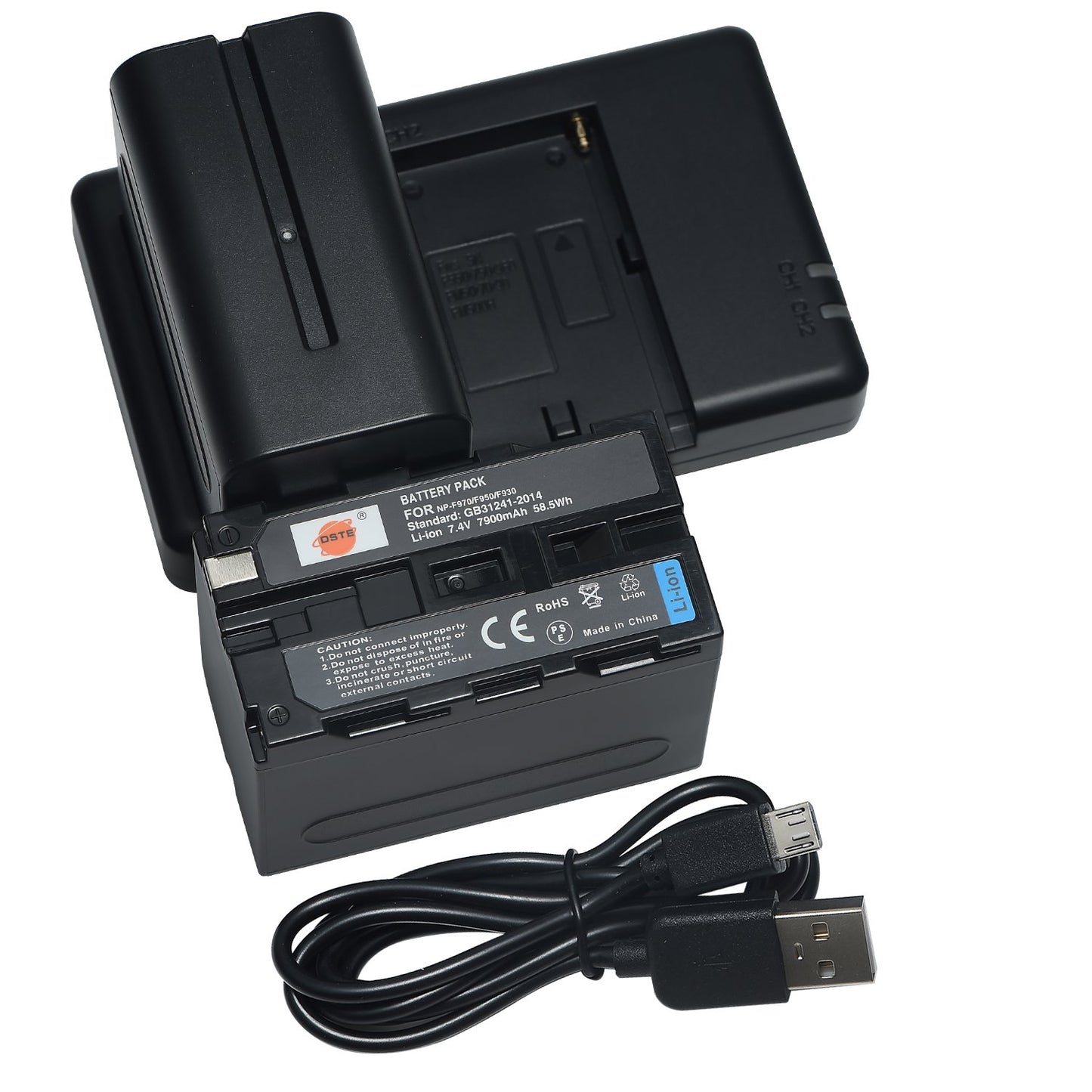 DSTE (2 Pack) NP-F970 Battery + Rapid Dual Battery Charger Compatible with Sony DCM-M1 MVC-CD1000 HDR-FX1 DCR-VX2100E DSR-PD190P HXR-NX3 NP-F930