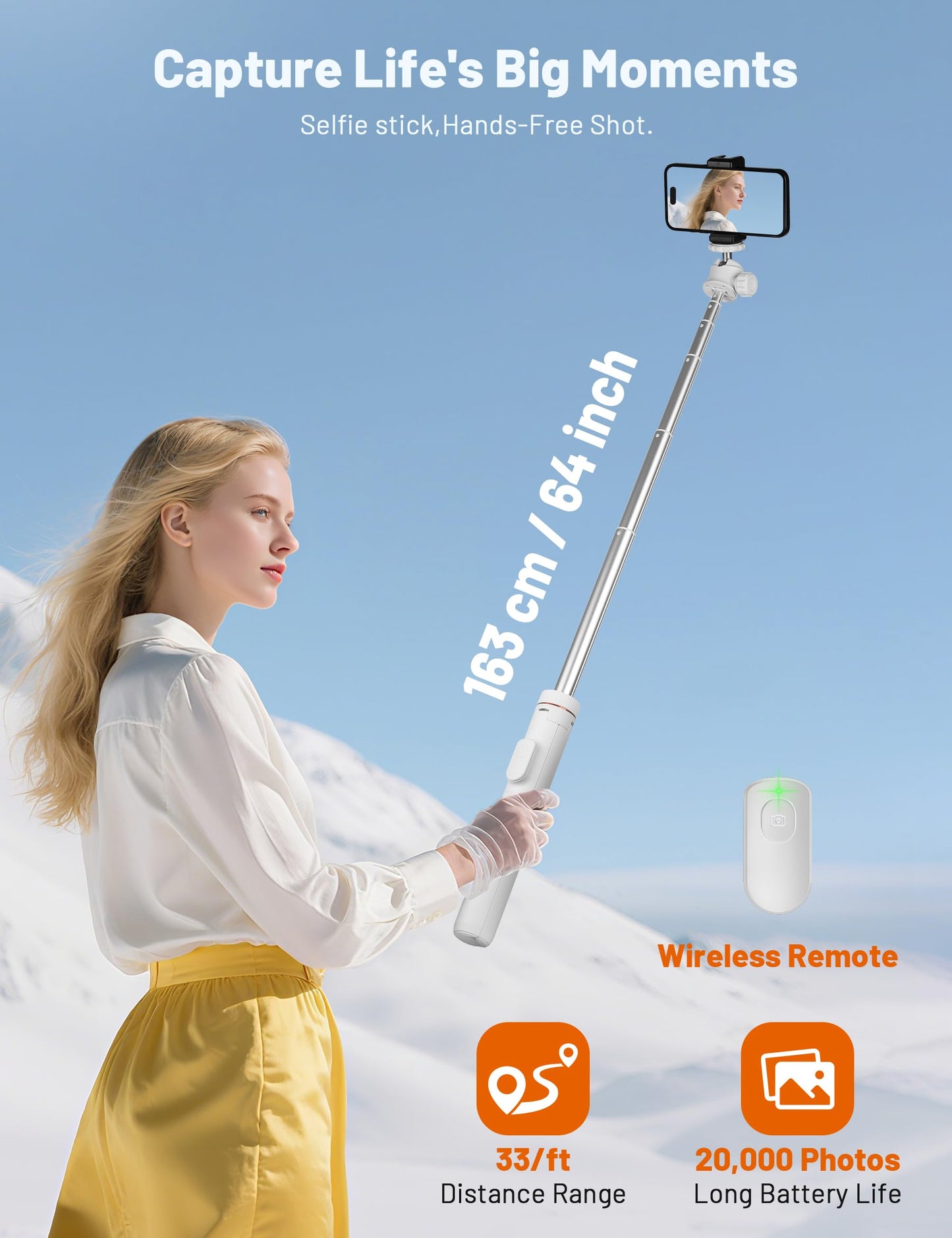 JOILCAN Tripod for iPhone & Camera, 64" Selfie Stick with 360° Ball Head Remote & Phone Holder, Extendable Portable Phone Tripod Stand for Travel Vlog