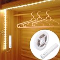 KUCAM Motion Sensor Wardrobe Light, 2M LED Strip Closet Lights, PIR Auto on/Off, Battery Powered Warm White for Bedside, Bathroom, Closet, Cabinet