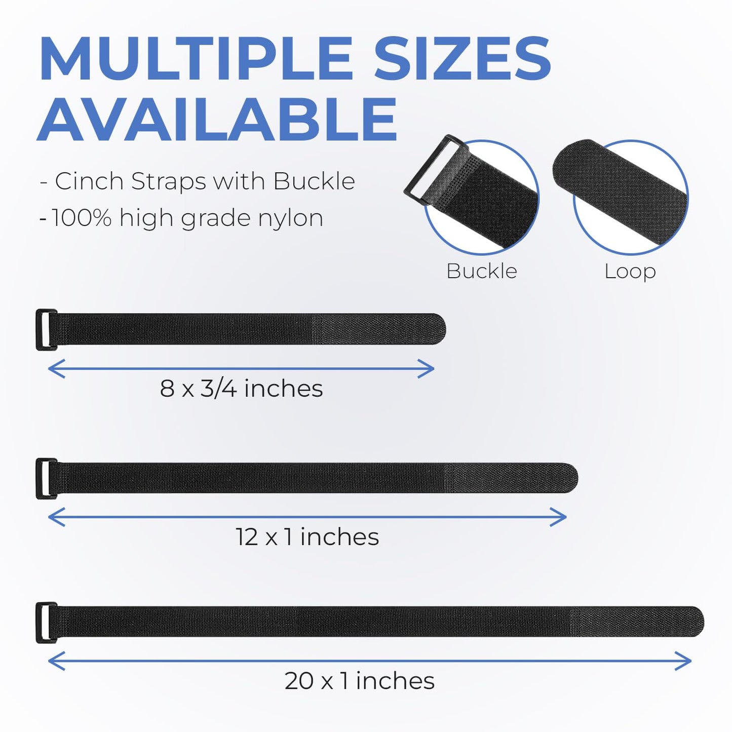 Reusable Cinch Straps 20" x 1" - Premium Multipurpose Quality Hook and Loop Safety Straps (15 Pack) (20 inch)