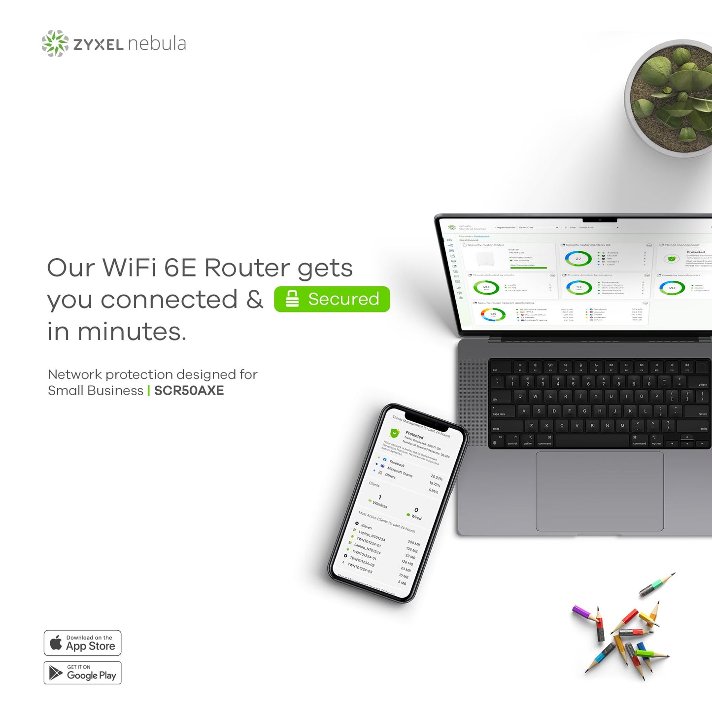 Zyxel Secure Cloud-Managed Router with AXE5400 Tri-Band WiFi Subscription-Free Network Security, Manageable via Nebula APP/Ideal for Small