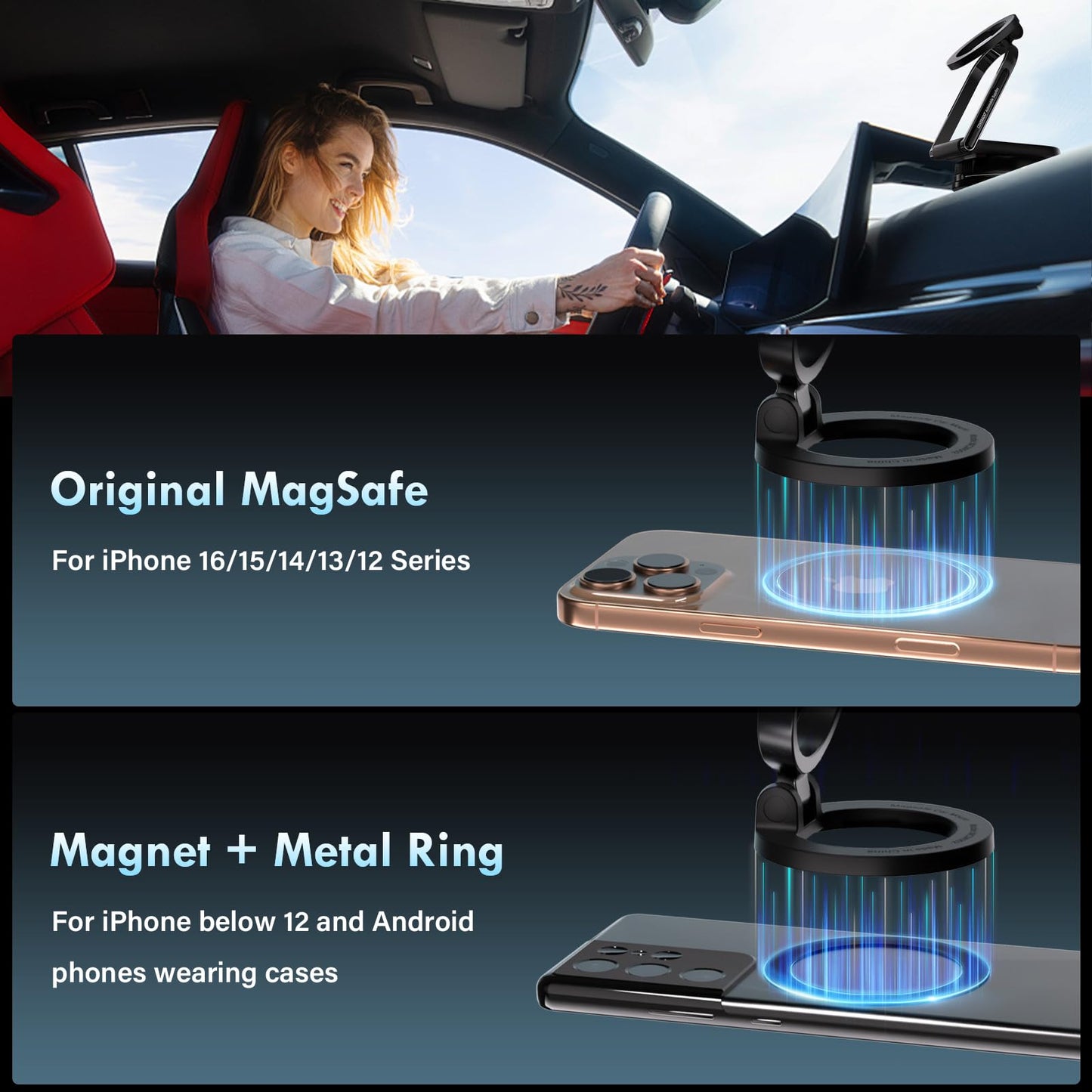 Coverado Magnetic Car Phone Holder, Vacuum Magnetic Phone Holder for Car, 360° Rotation Strong Magnet Car Phone Mount Dash Cell Phone Mount for iPhone
