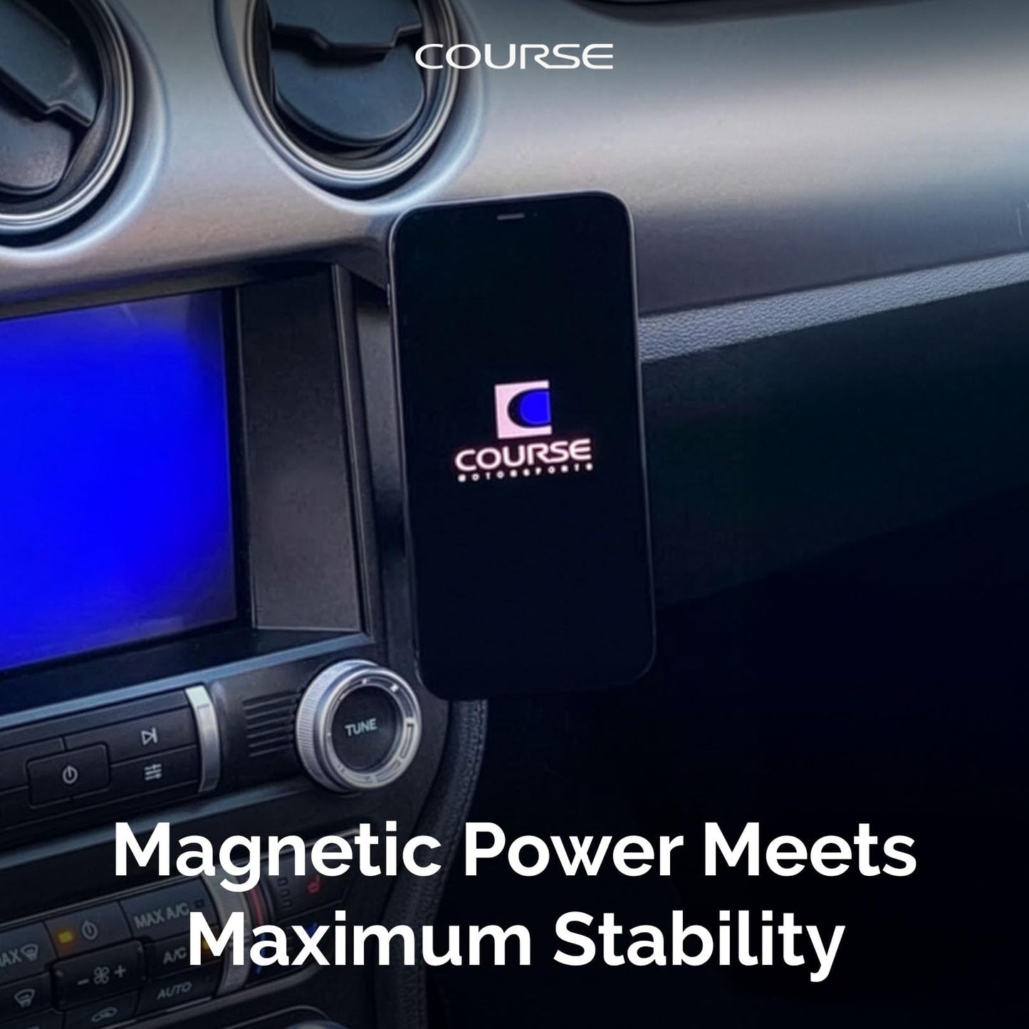 Course Motorsports Direct Fit Phone Mount | MagSafe Compatible | Wireless or Magnetic Charging Head | Custom Dash Mount | Compatible with Ford Mustang