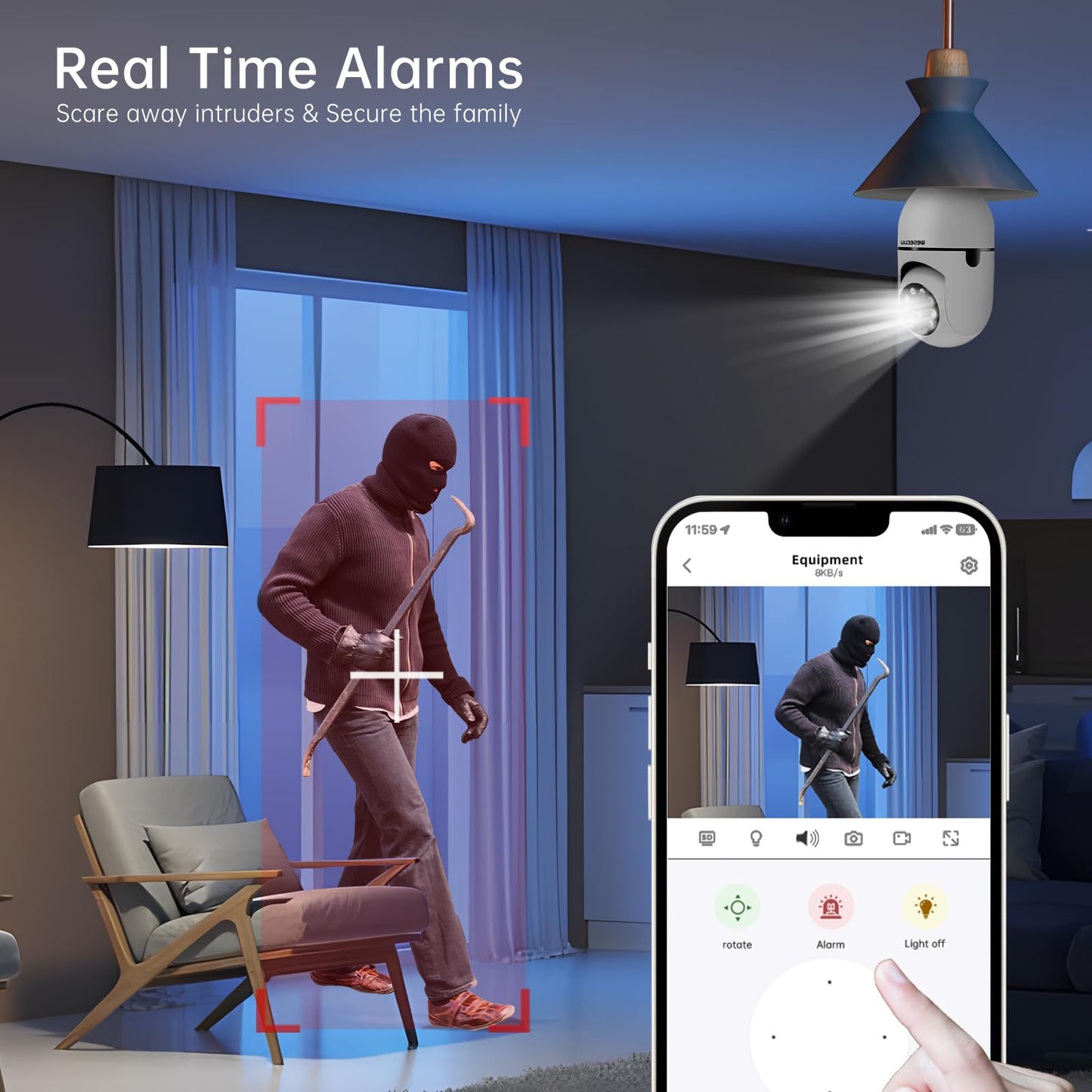 WESECUU Light Bulb Security Camera -5G& 2.4GHz WiFi 2K Security Cameras Wireless Outdoor Motion Detection and Alarm,Two-Way Talk,Color Night