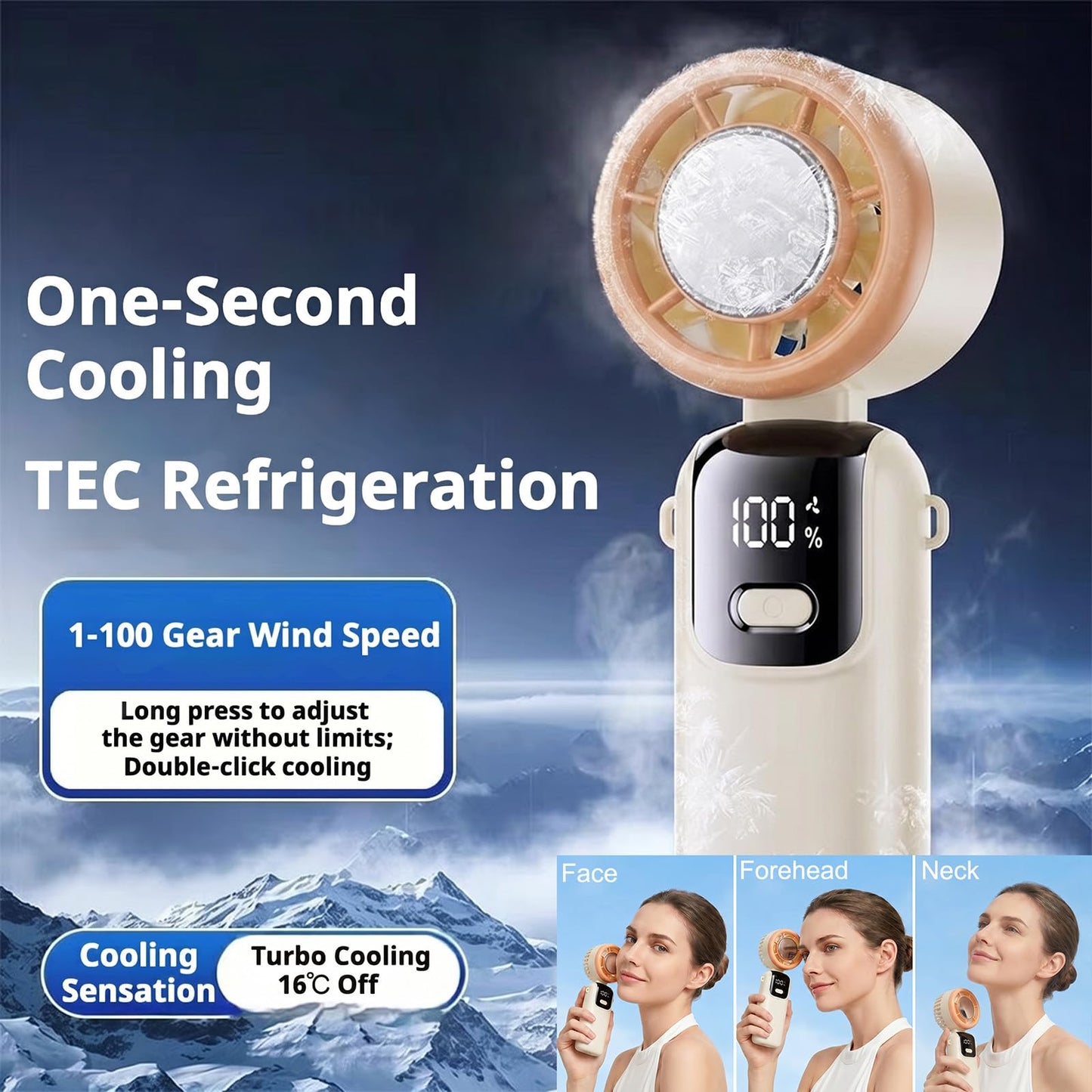 OWNGLETT Portable Handheld Turbo Fan with Ice Cooling Up tp 12Hrs Cooling, Rechargeable Mini Personal Hand Fan Blow Cold Air, 5 Speed 26000RPM