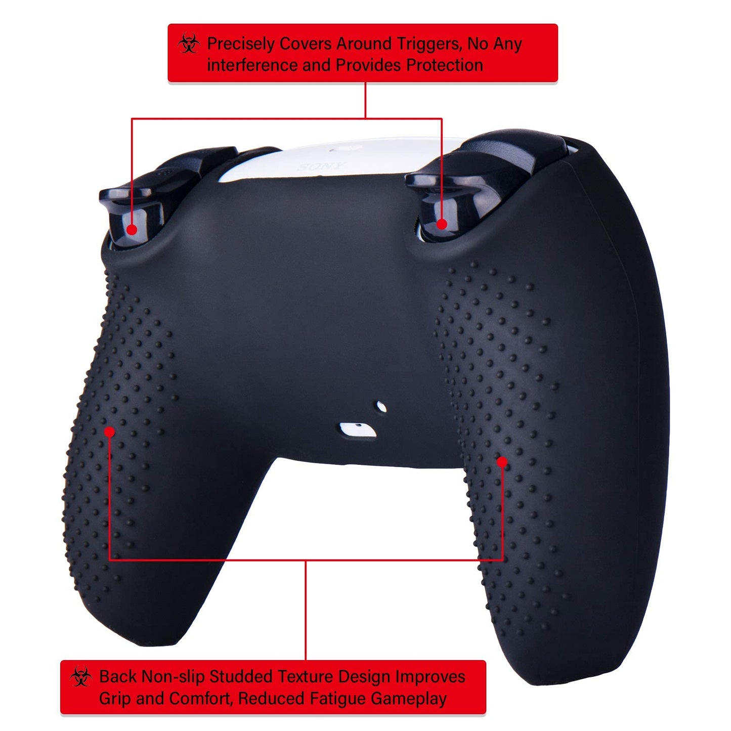 YoRHa Silicone Rubber Back Dots Carving Customizing Skin Cover for PS5 Controller x 1(BH Purple) with Pro Thumb Grips x 10