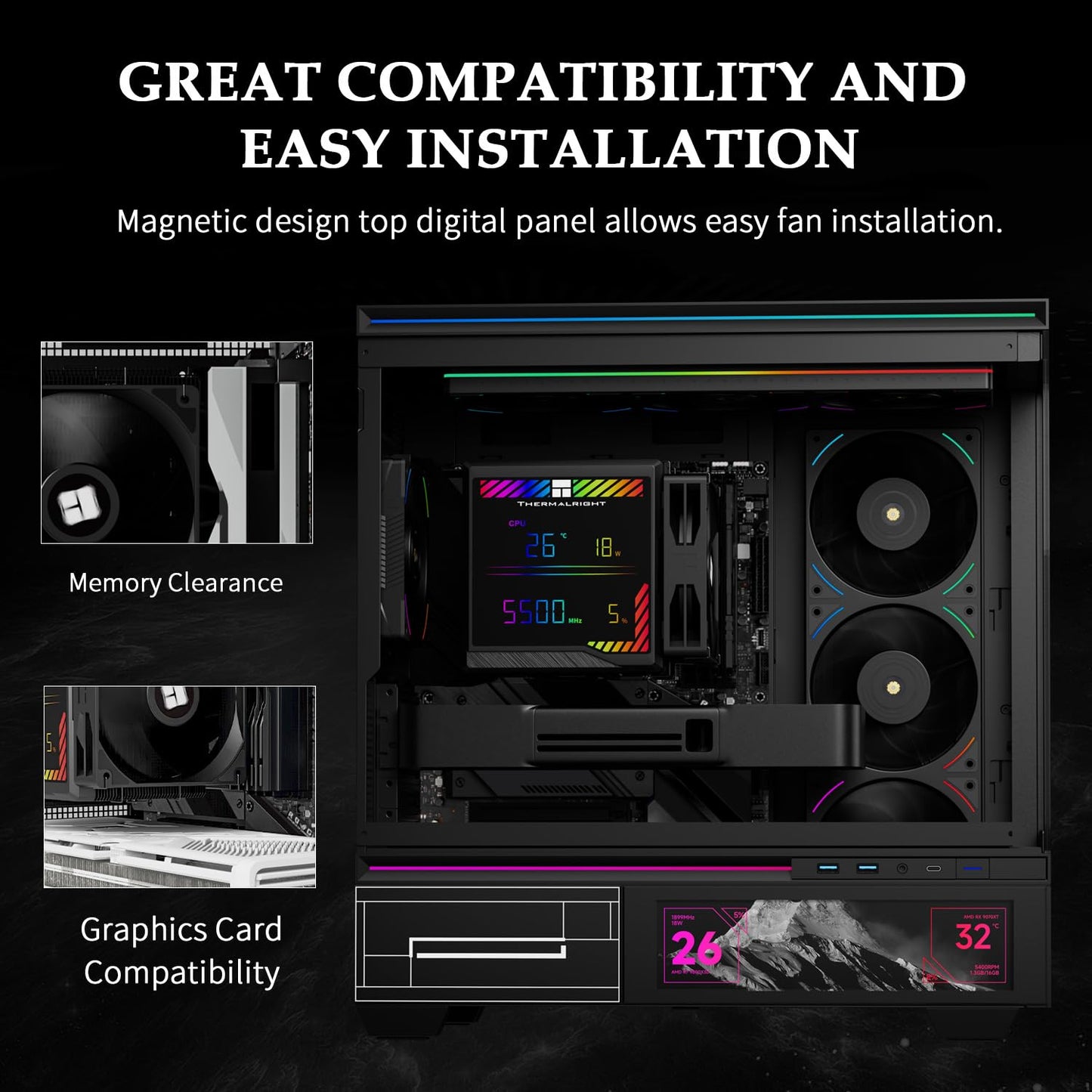 Thermalright Peerless Assassin 140 Digital Black CPU Cooler, Double PWM Fans with 1850RPM Speed, Support Intel