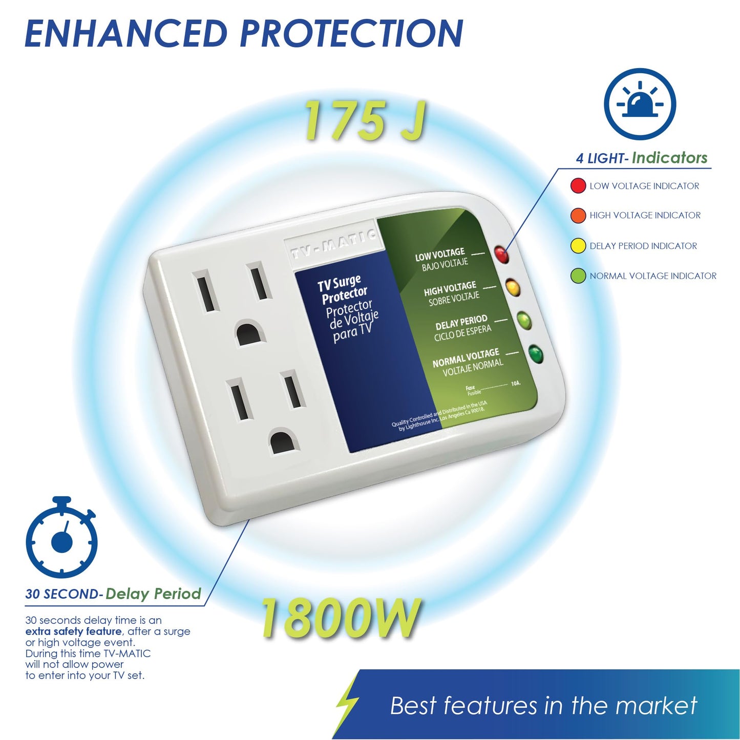 Electronic Voltage & Surge Protector for Smart TV, Game Consoles and Entertainment Center, Protects Against High and Low Voltage, Brownout, Spikes