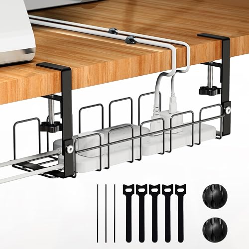 MAXTBEE Under Desk Cable Management Tray,15.7” No Drill Cord Organizer with Clamps for Wire Management,4MM Under Desk Cable Management Tray for Home