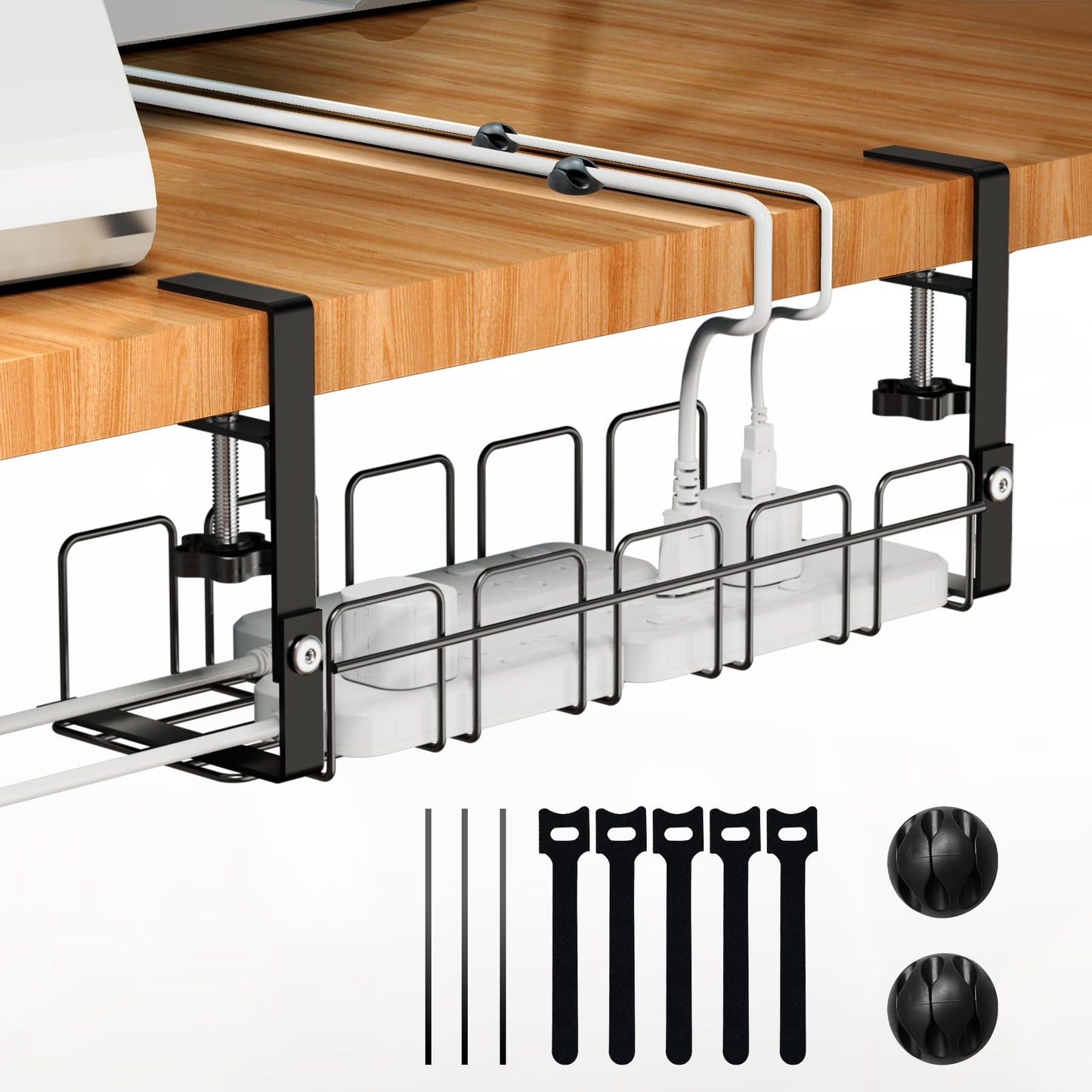 MAXTBEE Under Desk Cable Management Tray,15.7” No Drill Cord Organizer with Clamps for Wire Management,4MM Under Desk Cable Management Tray for Home