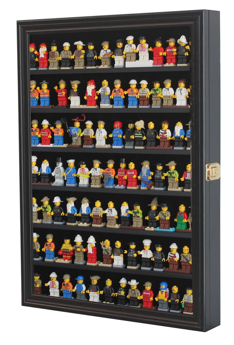 Minifigure Display Case – Lockable Wall Cabinet with UV Protection Door for Mini Collectibles, Building Block Toys & Mini Brands (Black)