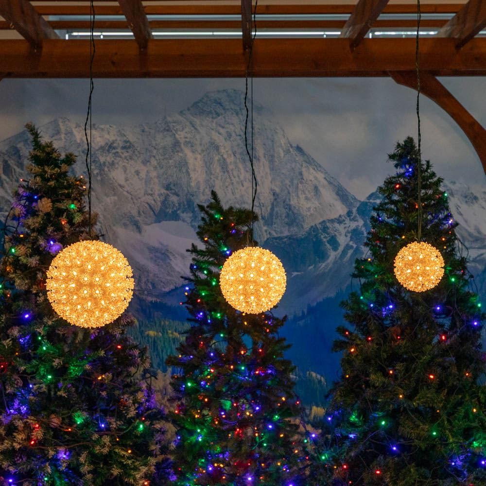 Novelty Lights 6in 50 Light Twinkling Starlight Sphere, Clear, Ornament Ball Light, 5ft Hanging Cord with S Hook, 12ft Power Cord with Stackable Plug