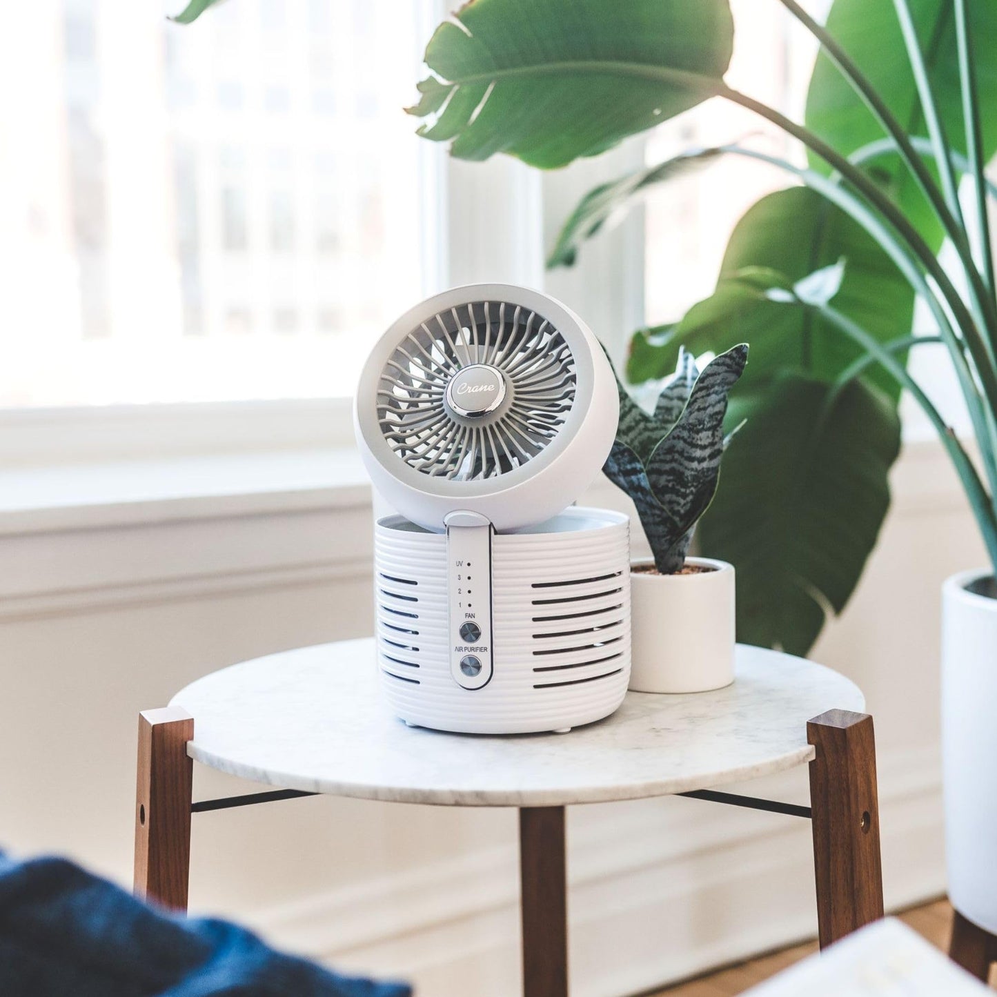 Crane 2-in-1 Air Purifier and Desk Fan, Fan and Air Purifier Combo, Ideal for Office Desk, Night Stand, Dorm, or Small Bedroom, Small HEPA Air