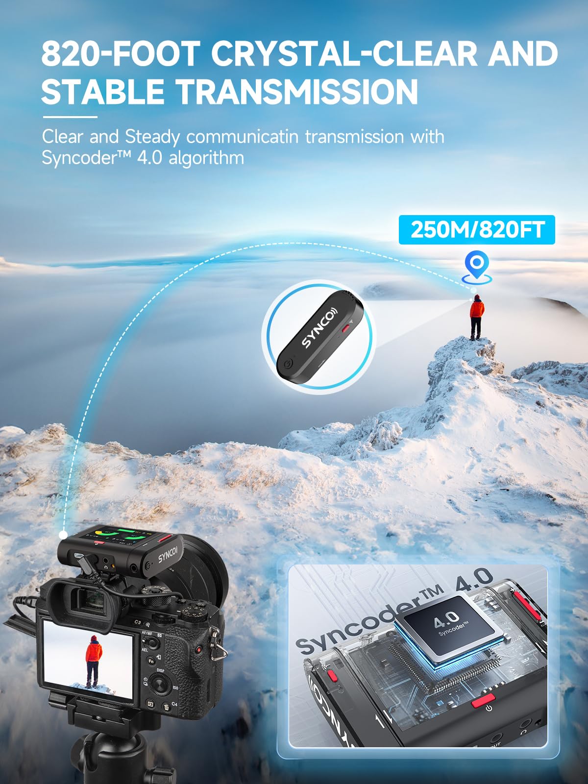 SYNCO Wireless Microphone with Touch Screen, G3 PRO 2.4G Dual Lavalier Mic 820FT 10H Battery Charging for DSLR Smartphone Laptop with Noise Reduction