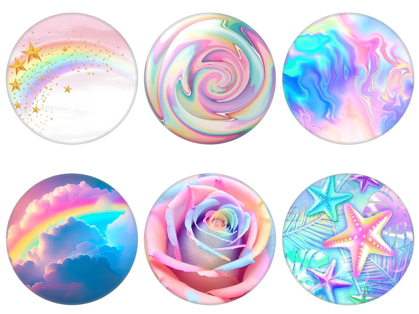6 Pack - Collapsible Cell Phone Grip for Smartphones,Mobile Expanding Cellphone Holder Kicktand for Phone and Case - Colorful Rose Cloud
