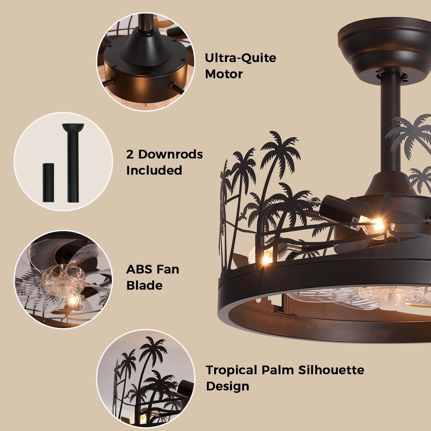 Merexcint Rustic Island Style Ceiling Fan with Light and Remote, 18 Inch
