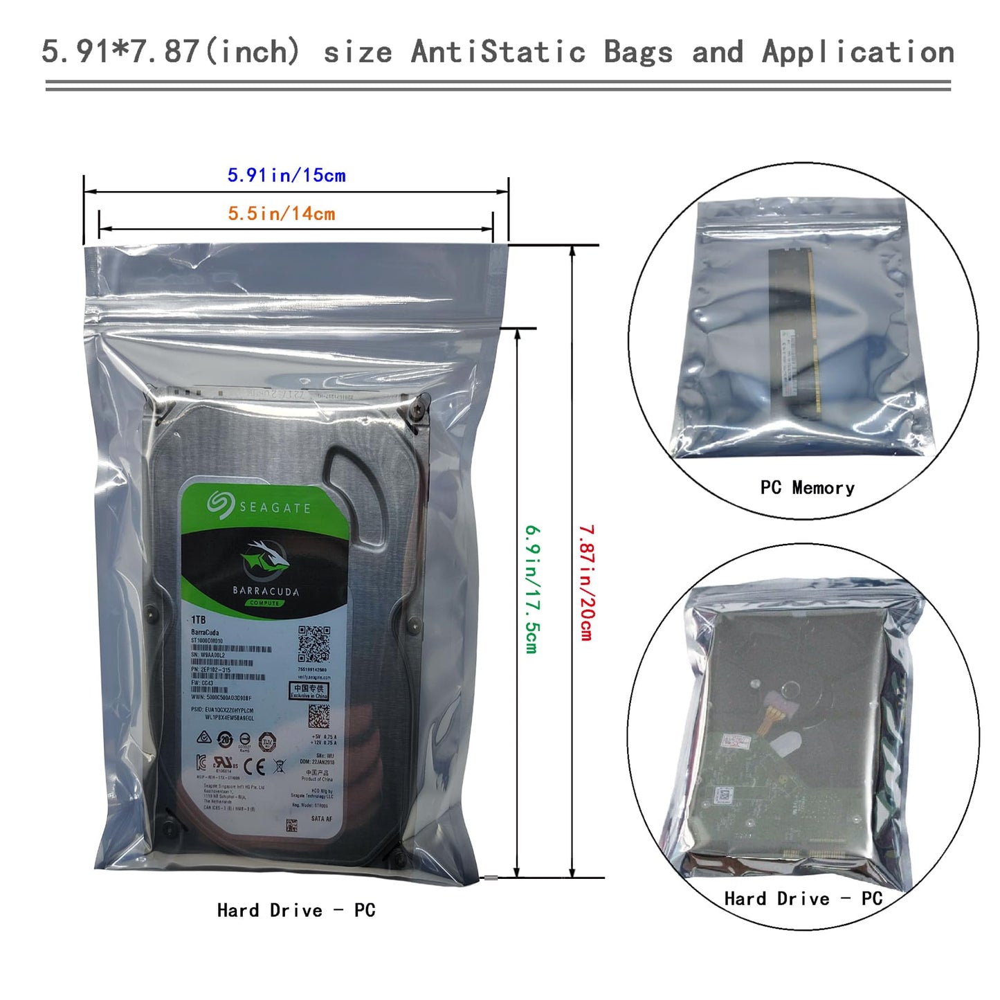 ESD Bags,Anti Static Bags,36Pcs Mixed Sizes(3.15 * 5.1/3.94 * 5.9/5.9 * 7.87) inches Translucent Antistatic Bag with Labels for SSD,HDD Varieties