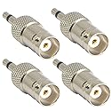 XMSJSIY 3.5mm Mono to BNC Adapter, BNC Female Jack to 1/8" TS Male Plug Nickel-Pated Bidirection Connector for CCTV DVR Camera and More (4 Pack)