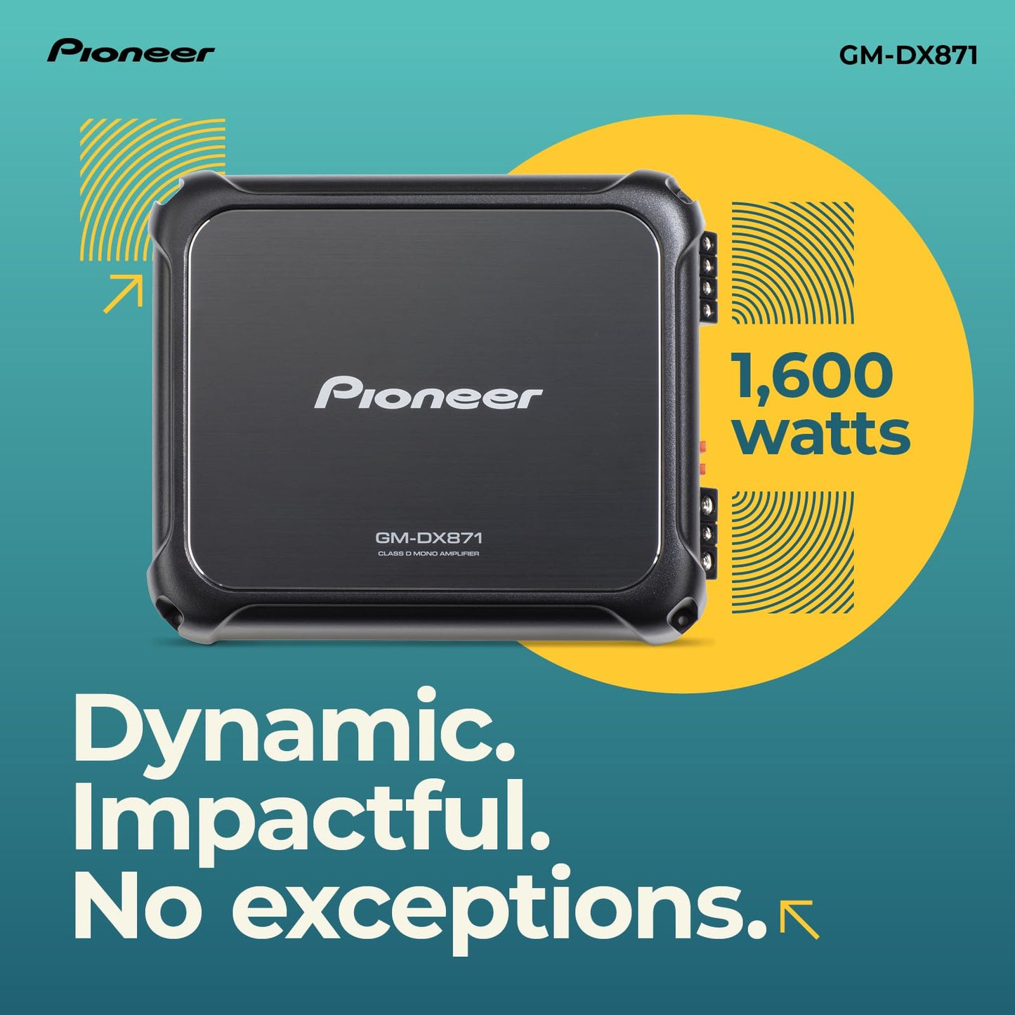 Pioneer GM-DX871 - Powerhouse Amplifier with 1,600 Watts, Class-D Technology, 1-Channel, Variable Low-Pass Filter, Compact Design, and Remote Bass