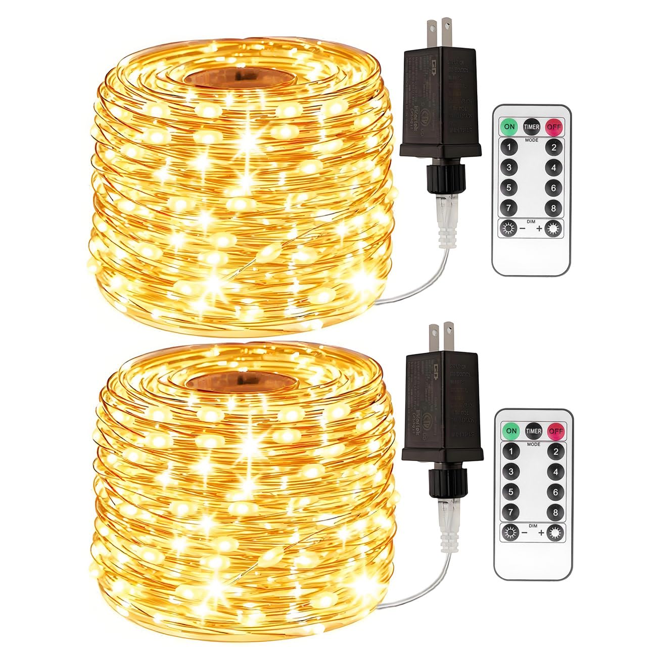 RESNICE 2 Pack Plug in Fairy Lights 100FT 300 LED Waterproof Silver Wire LED Twinkle String Lights with Remote for Living Room Bedroom Patio Porch