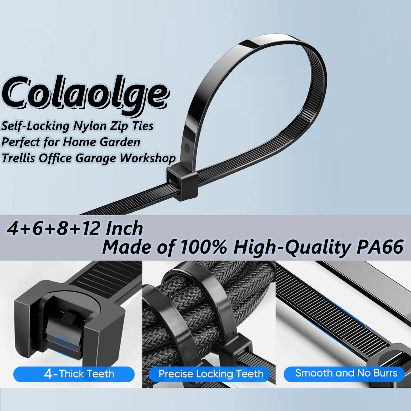 Zip Wire Ties 2100 Pack Small Cable Zip Ties with Cable Mounts Nylon Zip Cable Ties Assorted Sizes 4+6+8+12 Inch, Self-Locking Tie Wraps, UV Resistant