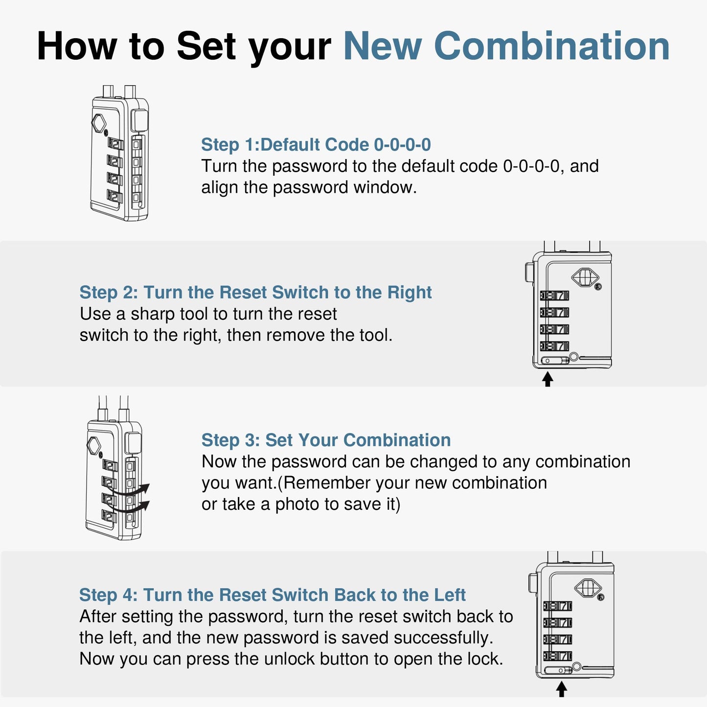 Puroma TSA Approved Travel Locks 2 Pack – 4 Digit Combination Padlocks with Open Alert, Resettable Zinc Alloy for Suitcase & Backpack