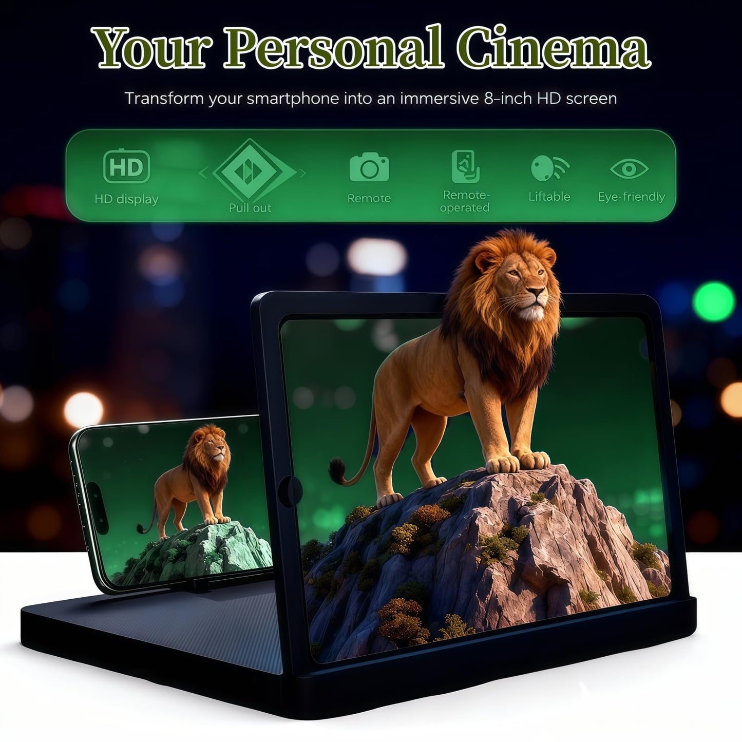 Screen Magnifier with Stand, Portable Foldable Anti Blue Light Phone Screen Amplifier, Mini Theater for Home Travel Entertainment, Compatible with All