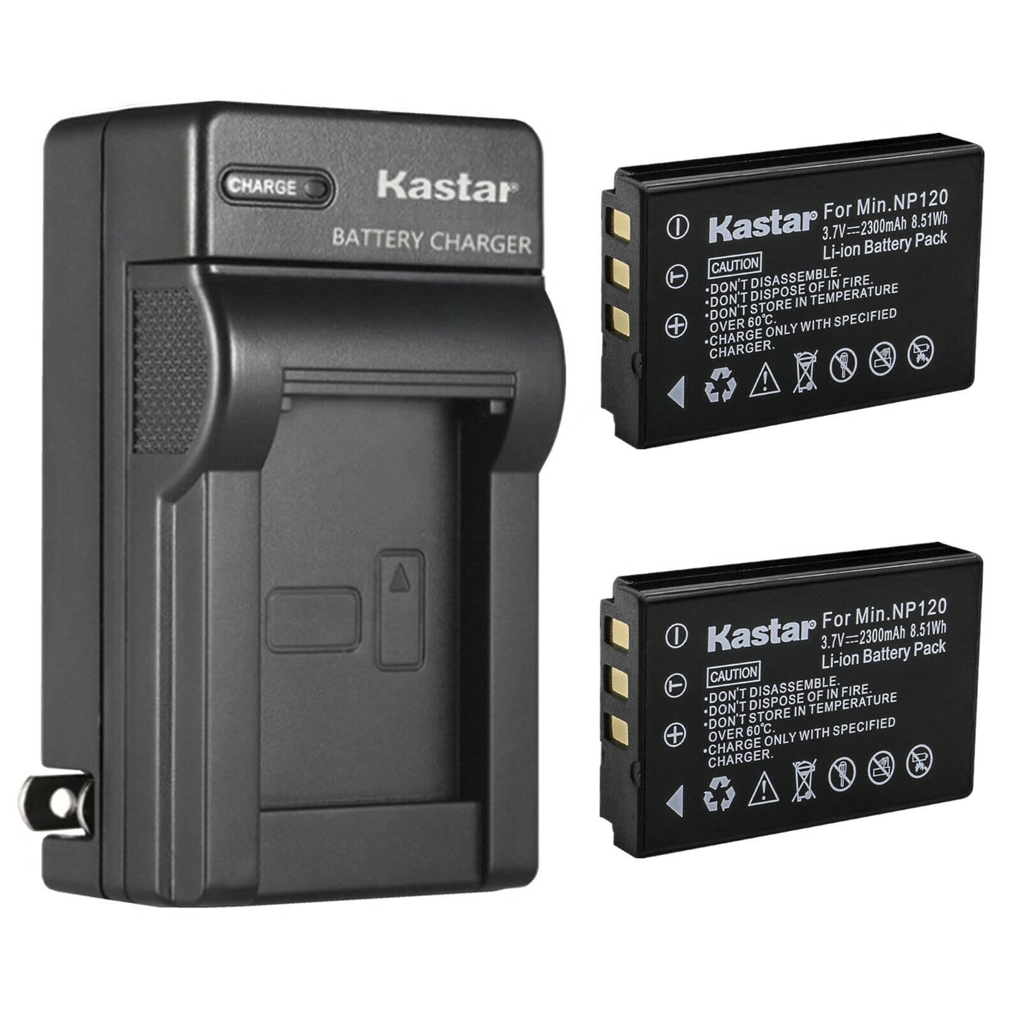 Kastar 2-Pack Battery and AC Wall Charger Replacement for Minolta NP-120 Battery, Minolta MN80NV, MN88NV, MN90NV, MN200NV, MN220NV 1080p Full HD