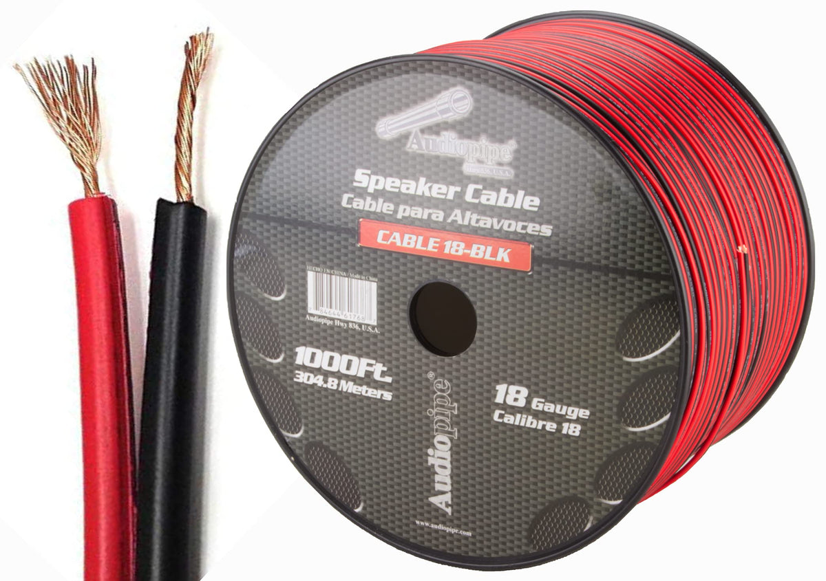 Audiopipe CABLE18BLACK Speaker Cable 18 Ga. 1000 Audiopipe; Red + Black
