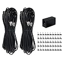 (2+1+50 Pack) 2PCS 50ft RJ11 Landline Phone Extension Cords and 1 in-line RJ11 Female to Female Coupler and 50 PCS Wire Cord Tie Holders