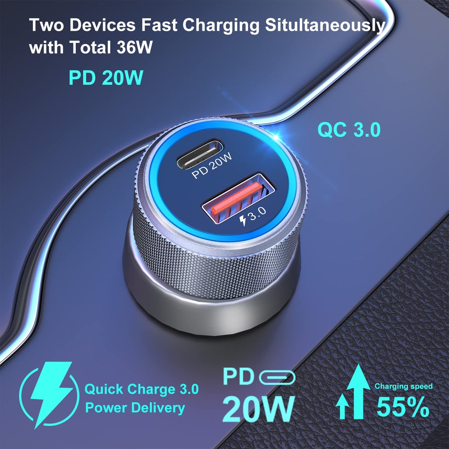 5 Pack USB C Car Charger, Bangfun 36W Dual USB Car Adapter Fast Charge PD&QC 3.0 Cigarette Lighter USB Charger Compatible iPhone 15 14 13 12 11 Pro