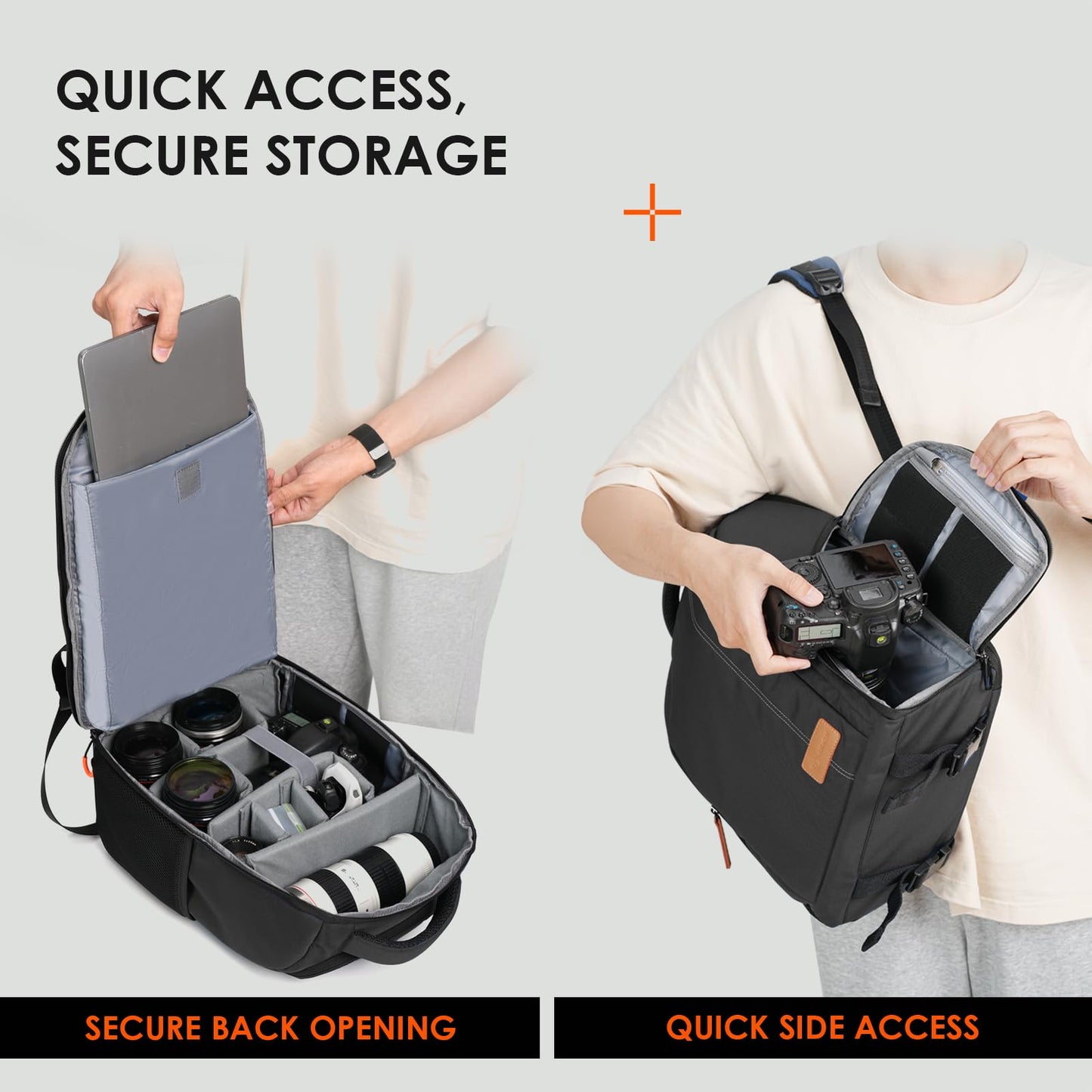 TARION Camera Backpack for Photographers - Compact Camera Bag with 15.6 Inch Laptop Compartment - Side Access Quick Draw - Anti-theft Hidden Pocket