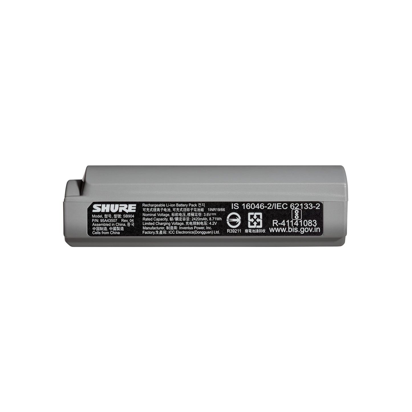 Shure GLX-D+ Dual Band SB904 Lithium-Ion Rechargeable Battery with up to 12 Hours of Runtime, Compatible with GLXD+ Digital Wireless Systems (GLXD1+