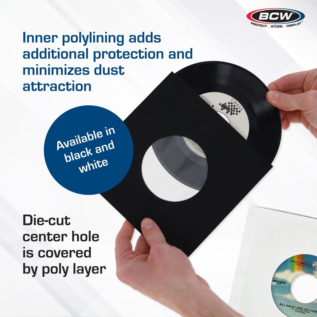 BCW Polylined Black Paper 7 in Square Corner Record Sleeves - 50 ct | Inner Protective Sleeves with Center Hole for Vinyl Records | Acid-Free, Scratch