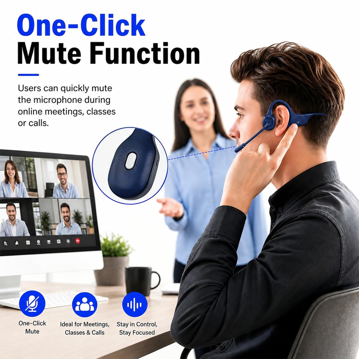 Open-Ear Headphones with Noise-Canceling Mic, Bone Conduction Headphones