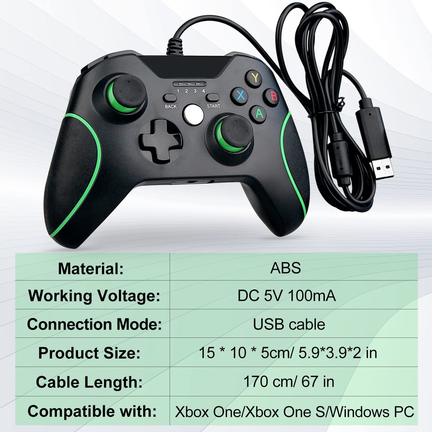 OSTENT Wired USB Controller Joystick Gamepad for Microsoft Xbox One/Xbox One S/Windows PC Laptop Computer Color Black