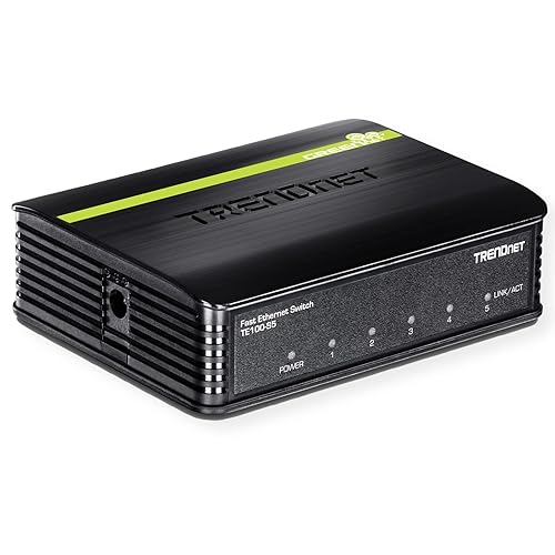 TRENDnet 5-Port Unmanaged 10/100 Mbps GREENnet Ethernet Desktop Plastic Housing Switch, 5 X 10/100 Mbps Ports, 1Gbps Switching Capacity, TE100-S5