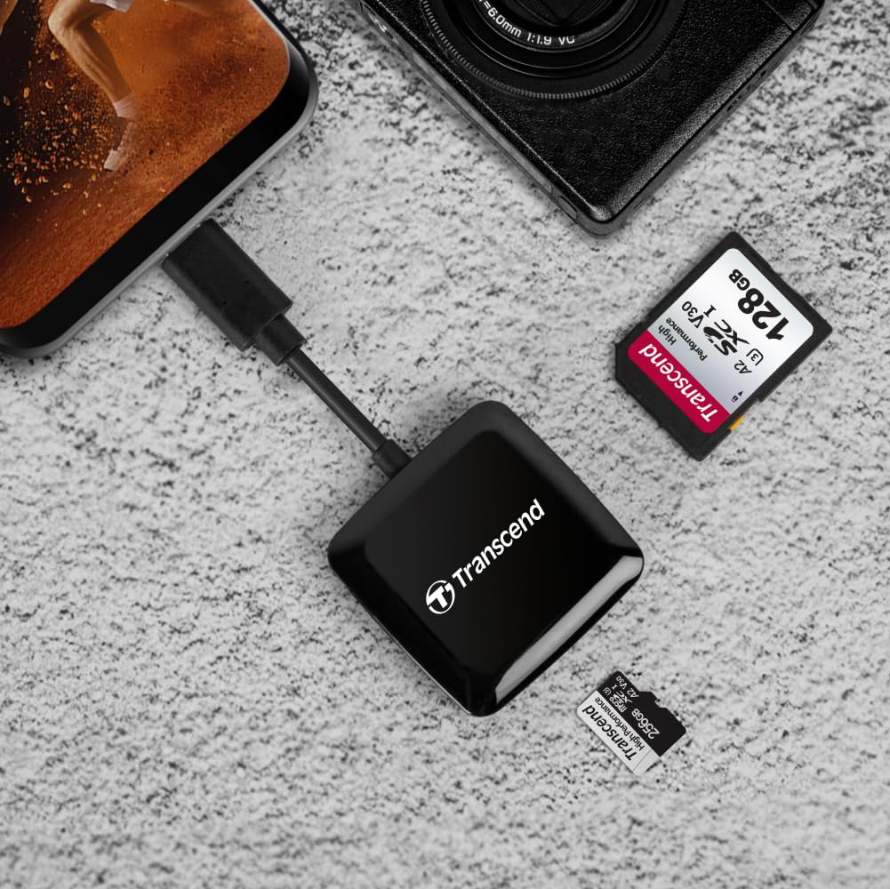 Transcend RDC3 SD Card Reader, Dual Slots USB Type C to Micro SD Adapter