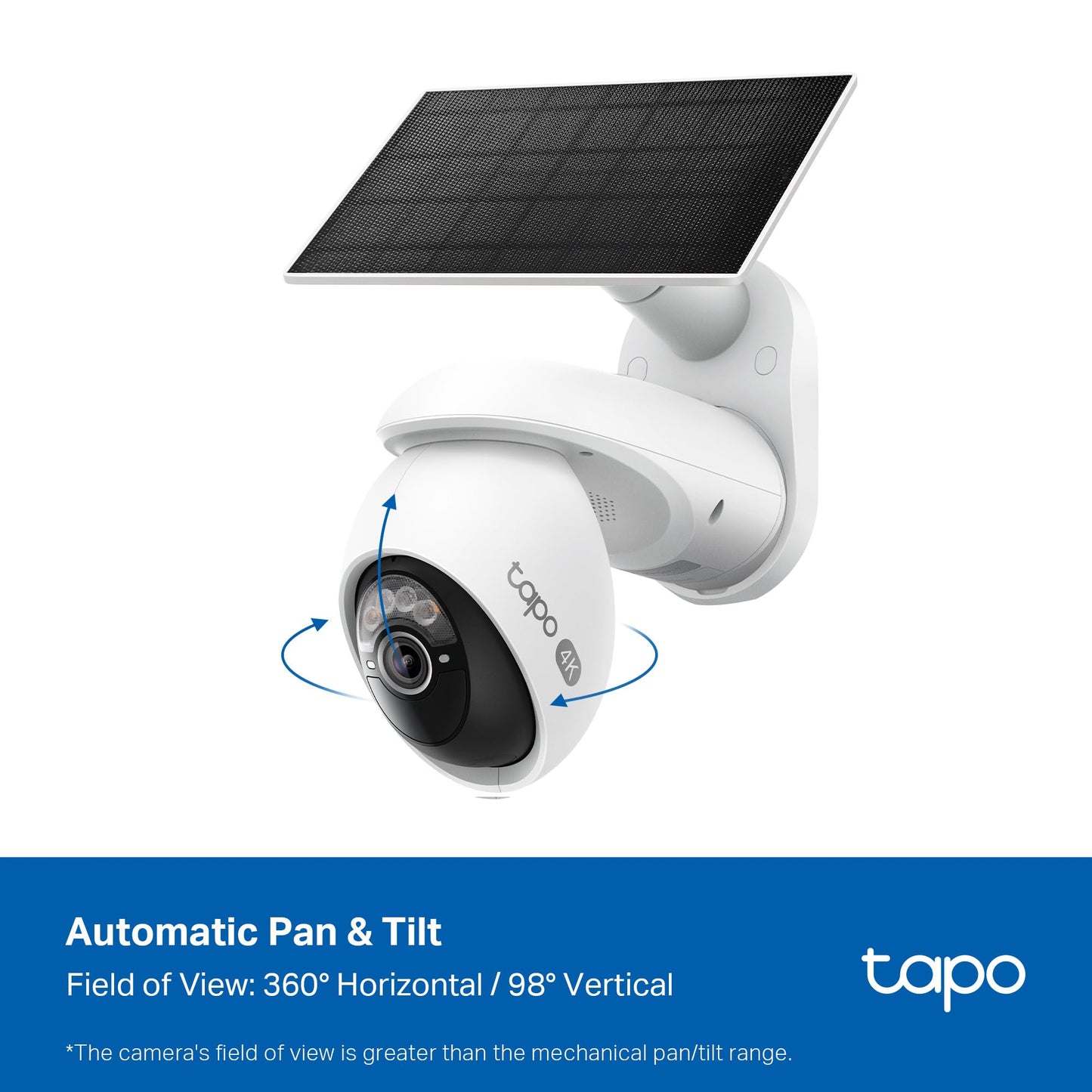 Tapo 4K Outdoor Pan/Tilt Wireless Security Camera - Battery with Solar Charging, 360° Motion Track, 24/7 Capture, Person/Vehicle Detection