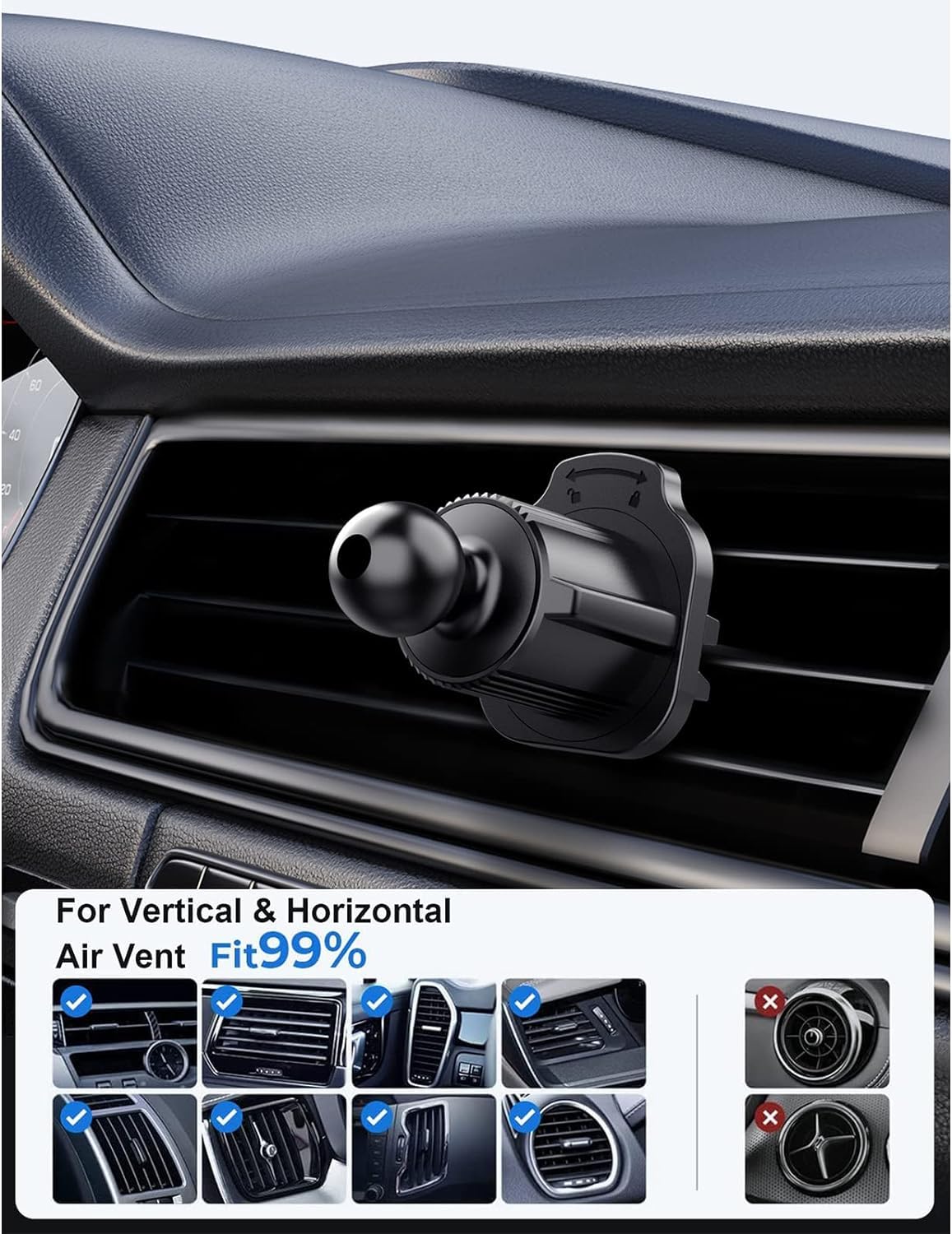 GANPUB Black Universal Air Vent Clip for Car Phone Mount Cellphone Holder Vent Grip W Joint Ball Dia- for Most Car Bracket Universal Air Vent Clip