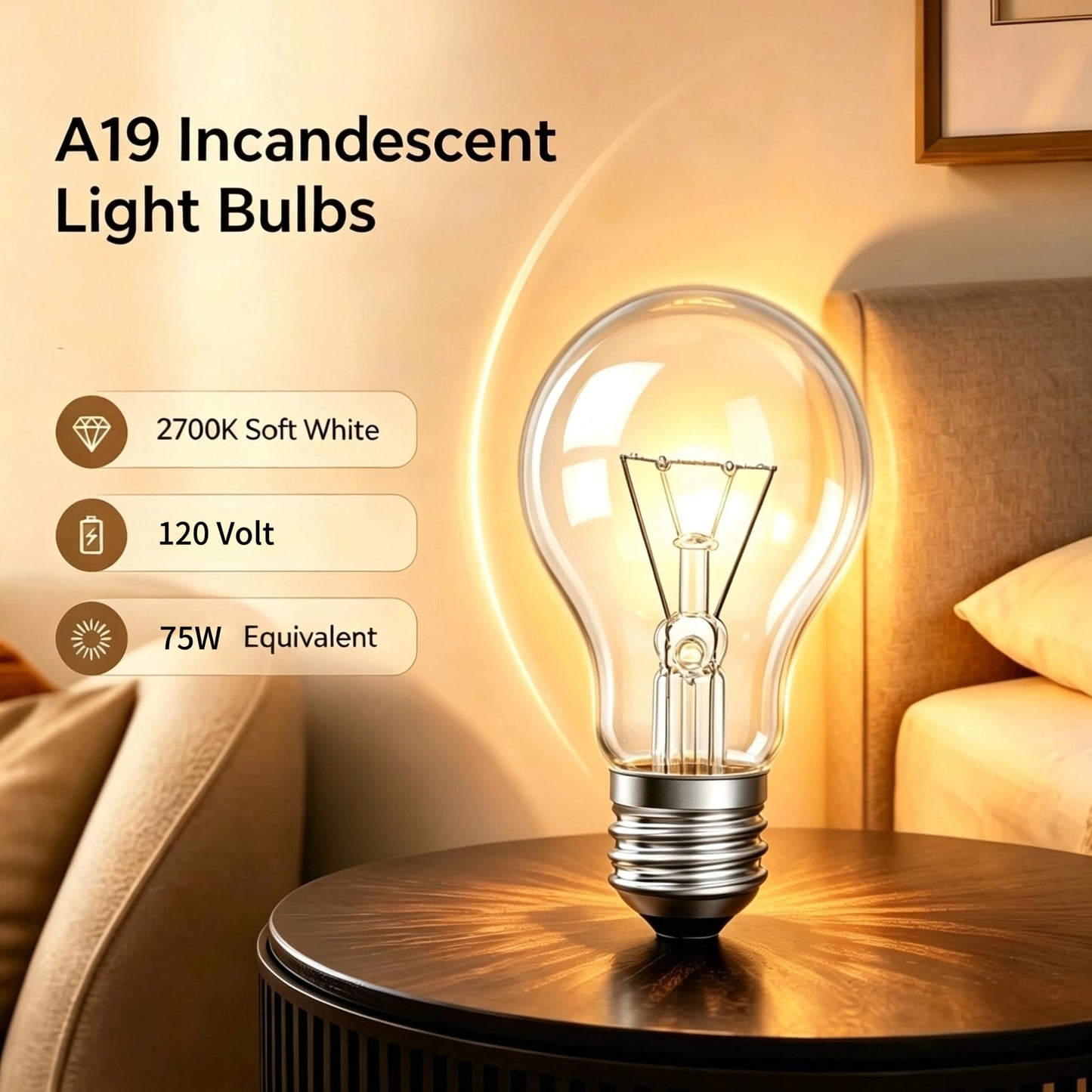 IWOPAN 75Watt Incandescent Light Bulbs, Dimmable, 75W Equivalent, A19 Light Bulbs, E26 Base, for Ceiling Fan Light, Pendant Light, Table Lamp 6PACK