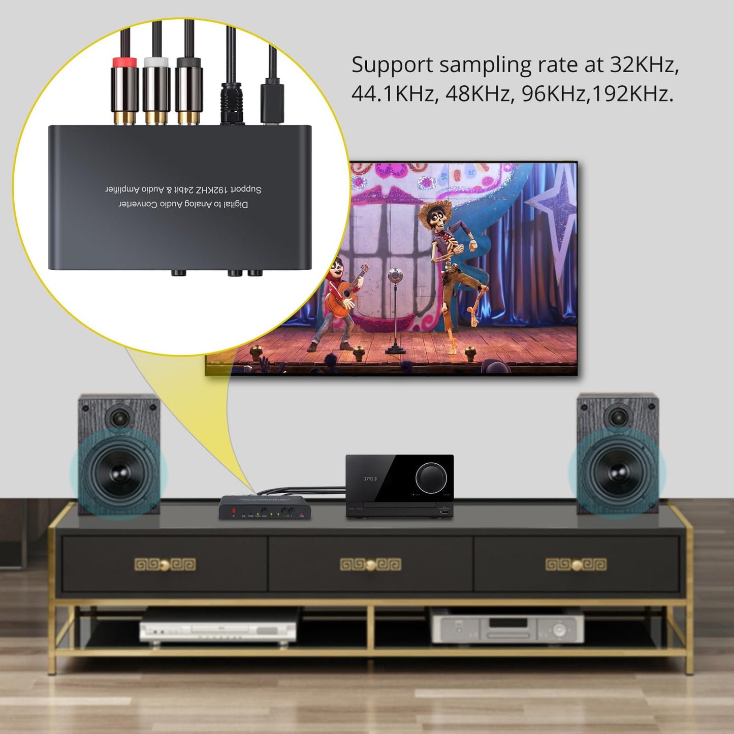 PROZOR 192KHz Digital to Analog Audio Converter Digital Toslink Coaxial SPDIF Optical Input RCA 3.5mm Output Converter with Volume Adjustable Remote