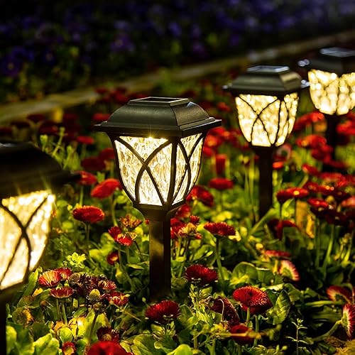GIGALUMI 6 Pack Solar Lights Outdoor Waterproof, LED Solar Garden Lights, Outdoor Decorations, Garden Decor for Yard, Patio, Landscape, Planter