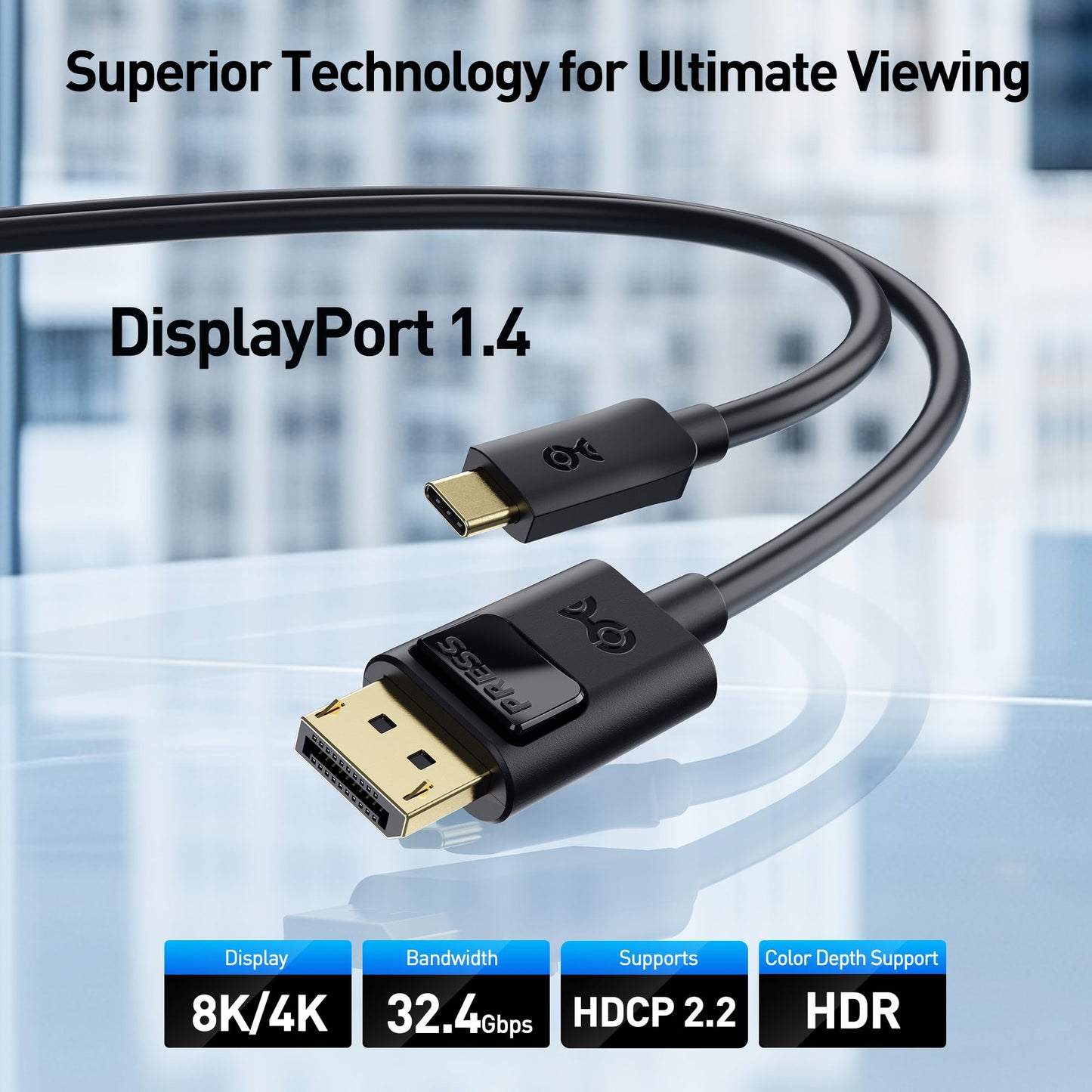 Cable Matters 2-Pack Unidirectional USB C to DisplayPort 1.4 Cable - 6ft, Support 8K@60Hz / 4K@240Hz, Thunderbolt 4 to DisplayPort Cable, Display Port