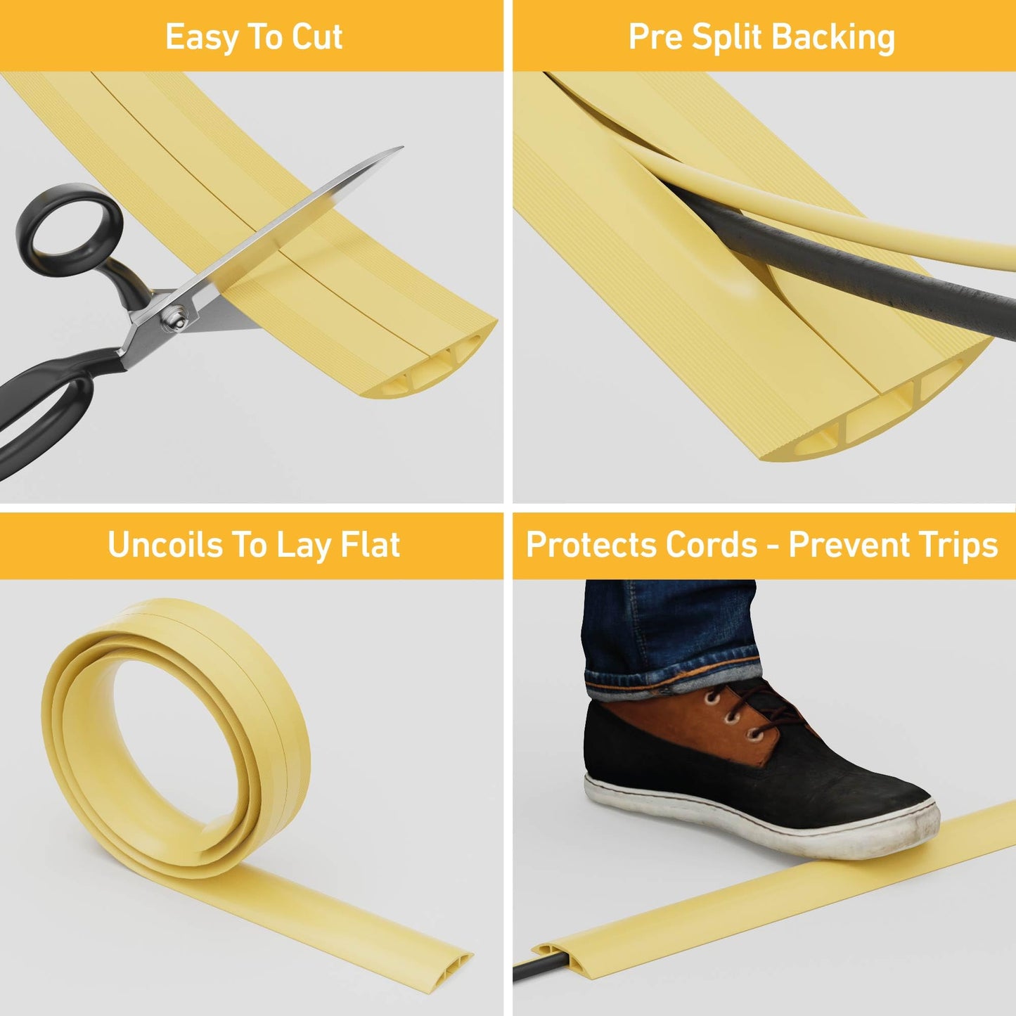 D-Line 6ft Floor Cord Cover, Floor Cable Protector, Extension Cord Cover, Protect Wires & Prevent Cable Trips, Cable Management Solution - Cord Cavity