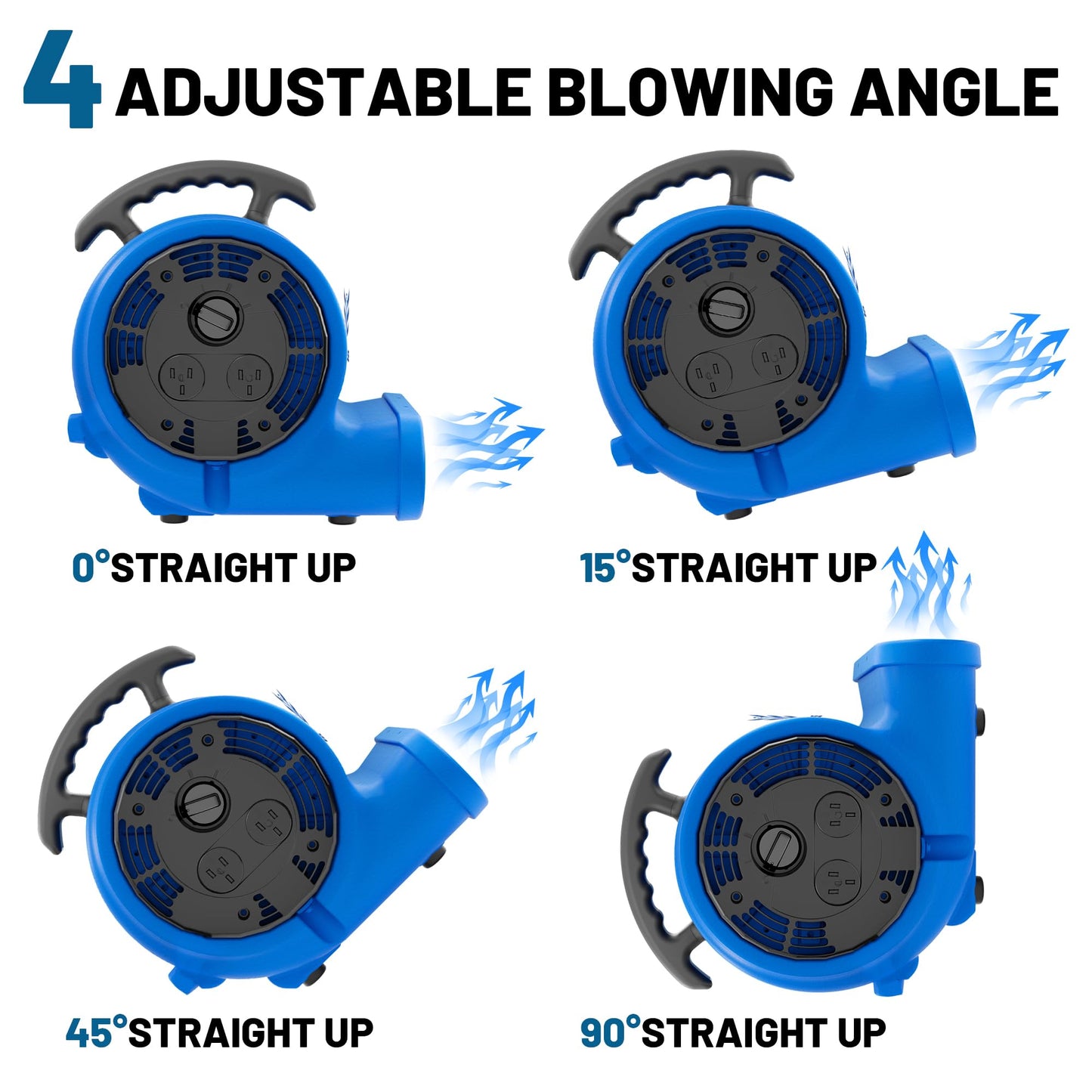 BSMTEK Air Mover Blower Fan, Industrial 1/3HP 1200CFM Monster Floor Blower Carpet Dryers - 3 Speeds Switch, 4 Adjustable Angles, 15FT Long Cord