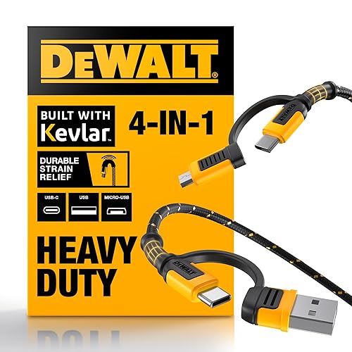 DEWALT Heavy Duty 4-in-1 Cable, Type C/MicroUSB/USB Cables for iPhone 17/16/15 iPad, USBC All in One Charging Cable, HTC, LG, Samsung Galaxy, Android