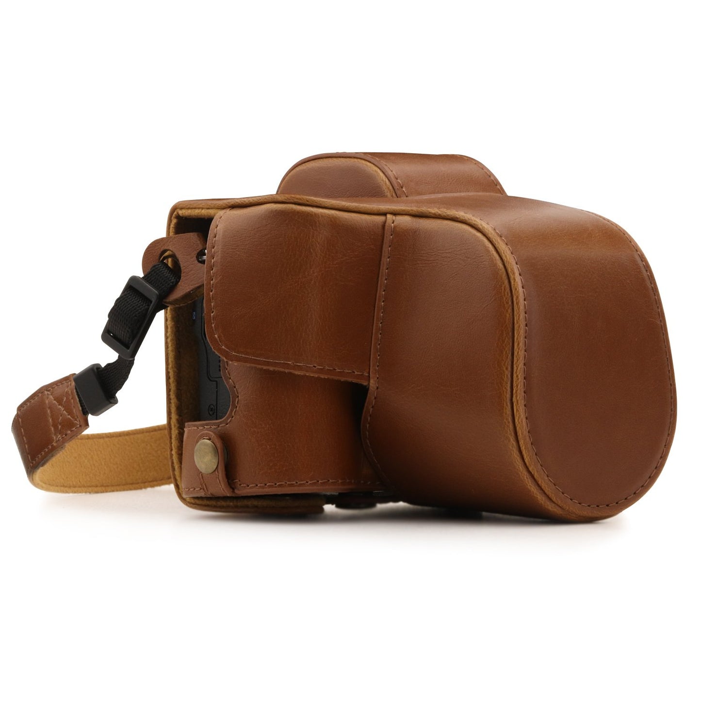 MegaGear Canon EOS M50 Leather Camera Case - Premium PU Leather Protective Cover, Ever Ready Design with Battery Access - 15-45mm Lens - Light Brown