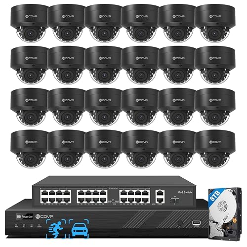 4COVR PoE 32 Channel Security Camera System AI Human Vehicle Detection, 24Pcs 5MP IK10 Vandal-Proof Dome IP Camera IP67 with Mic, 4K UHD NVR 8TB HDD